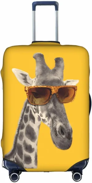 EdNeY Funny Giraffe with Sunglasses on Yellow Travel Luggage Cover Elastic Anti-scratch Suitcase Cover Protector Spandex Stretch Luggage Baggage Covers Fits 18-21 Inch Luggage,S