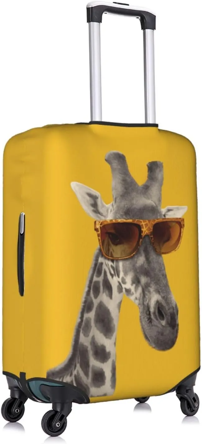 EdNeY Funny Giraffe with Sunglasses on Yellow Travel Luggage Cover Elastic Anti-scratch Suitcase Cover Protector Spandex Stretch Luggage Baggage Covers Fits 18-21 Inch Luggage,S