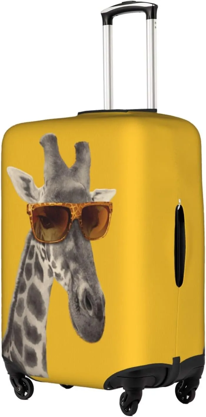 EdNeY Funny Giraffe with Sunglasses on Yellow Travel Luggage Cover Elastic Anti-scratch Suitcase Cover Protector Spandex Stretch Luggage Baggage Covers Fits 18-21 Inch Luggage,S