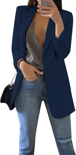 EFOFEI Women's Solid Color Blazer Round Neck Jackets Casual Slim Fit Long Sleeve Blazer Plus Size
