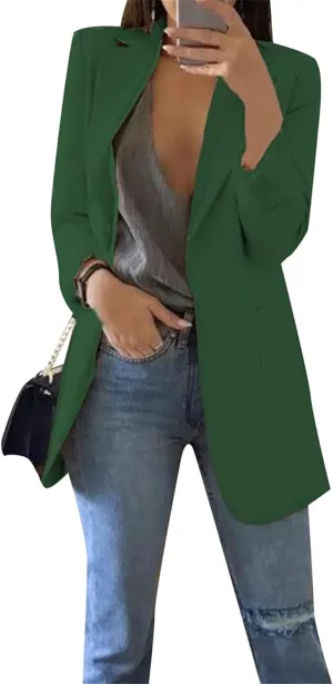 EFOFEI Women's Solid Color Blazer Round Neck Jackets Casual Slim Fit Long Sleeve Blazer Plus Size