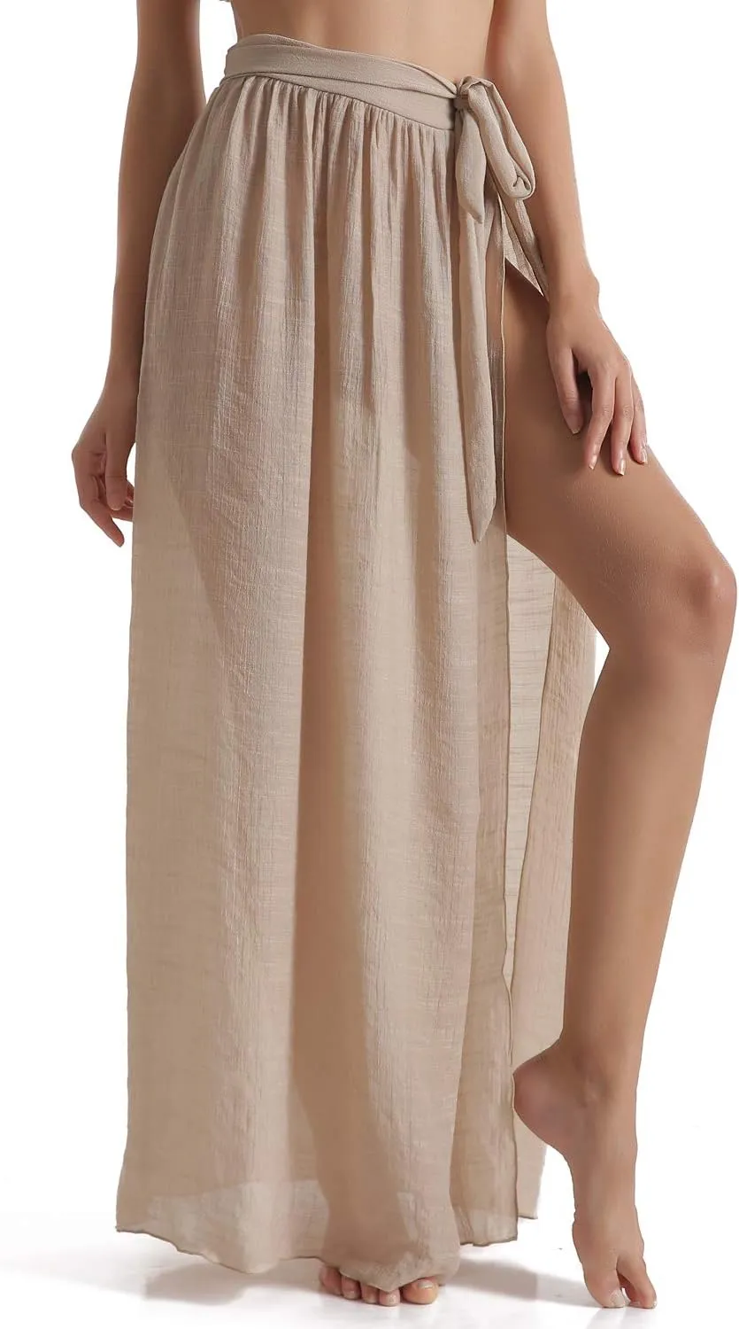 Eicolorte Beach Sarong Pareo Womens Semi-Sheer Swimwear Cover Ups Short Skirt with Tassels