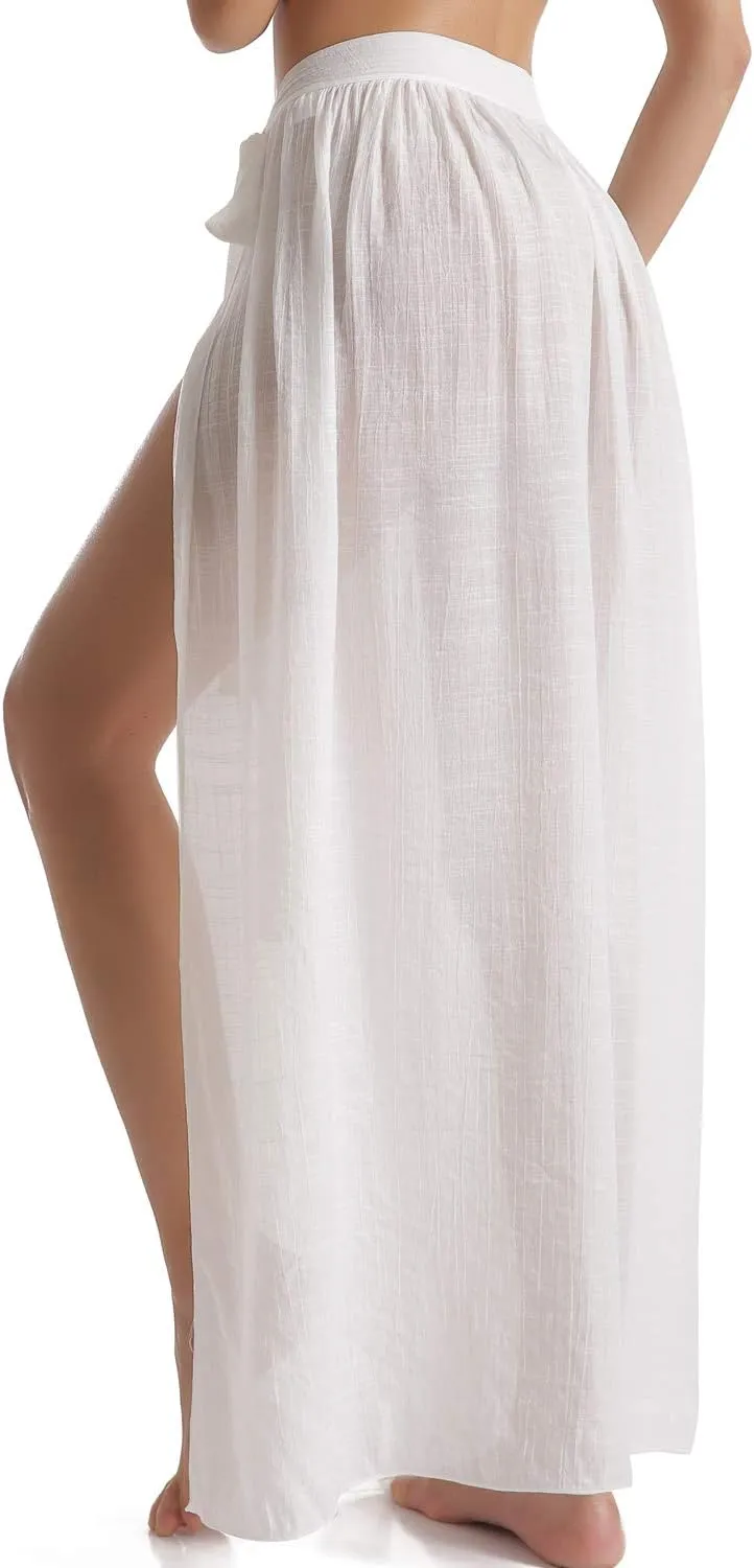 Eicolorte Beach Sarong Pareo Womens Semi-Sheer Swimwear Cover Ups Short Skirt with Tassels