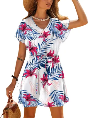 Ekouaer Women's Cover Ups Casual Swimsuit Coverups Flowy Tie Waist Beach Cover Up Dress
