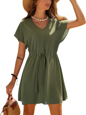 Ekouaer Women's Cover Ups Casual Swimsuit Coverups Flowy Tie Waist Beach Cover Up Dress