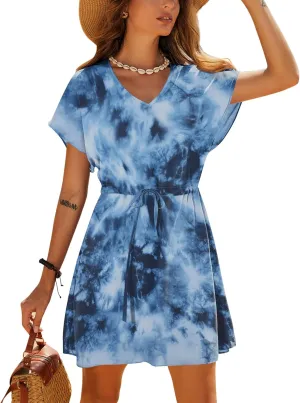 Ekouaer Women's Cover Ups Casual Swimsuit Coverups Flowy Tie Waist Beach Cover Up Dress