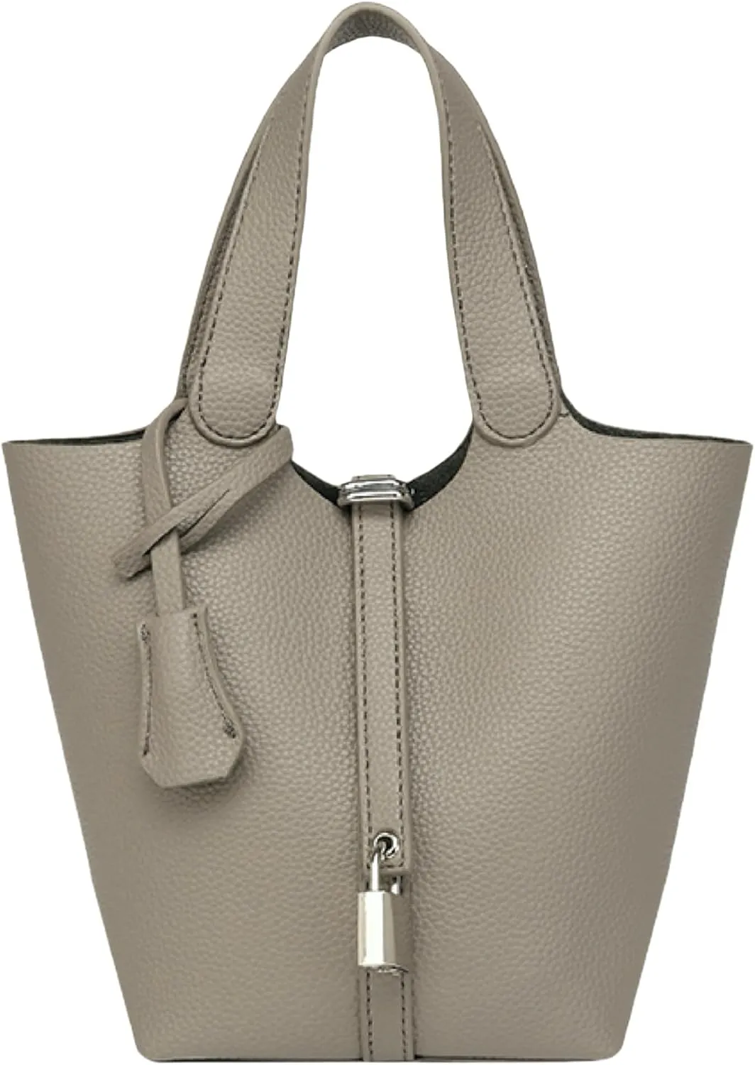 Elegant PU Leather Bucket Bag for Women Lock Design Tote Shoulder Handbag for Work Travel Party and Daily Use