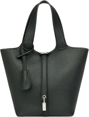 Elegant PU Leather Bucket Bag for Women Lock Design Tote Shoulder Handbag for Work Travel Party and Daily Use