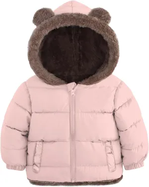Enlifety 6M-5T Baby Toddler Winter Fleece Coat Boys Girls Cute Bear Ear Hooded Jackets with Pockets