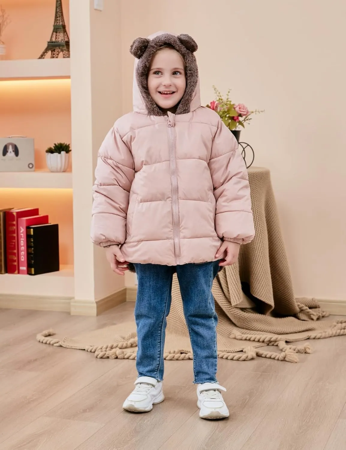 Enlifety 6M-5T Baby Toddler Winter Fleece Coat Boys Girls Cute Bear Ear Hooded Jackets with Pockets