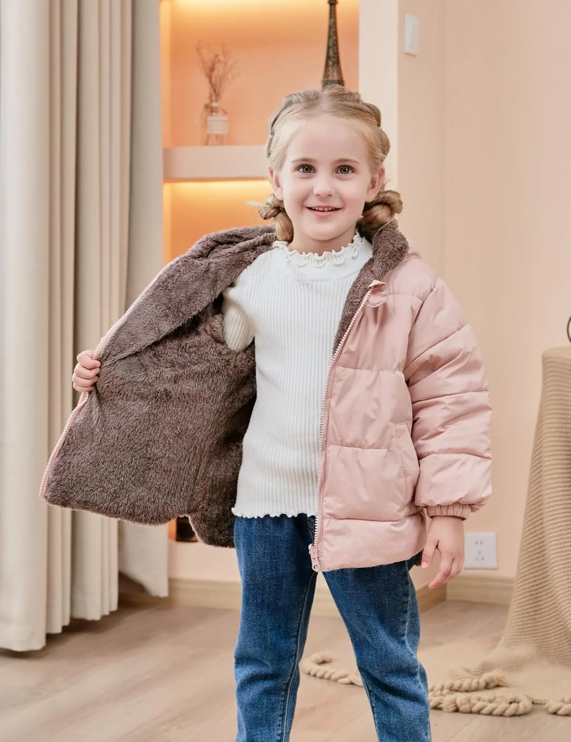 Enlifety 6M-5T Baby Toddler Winter Fleece Coat Boys Girls Cute Bear Ear Hooded Jackets with Pockets