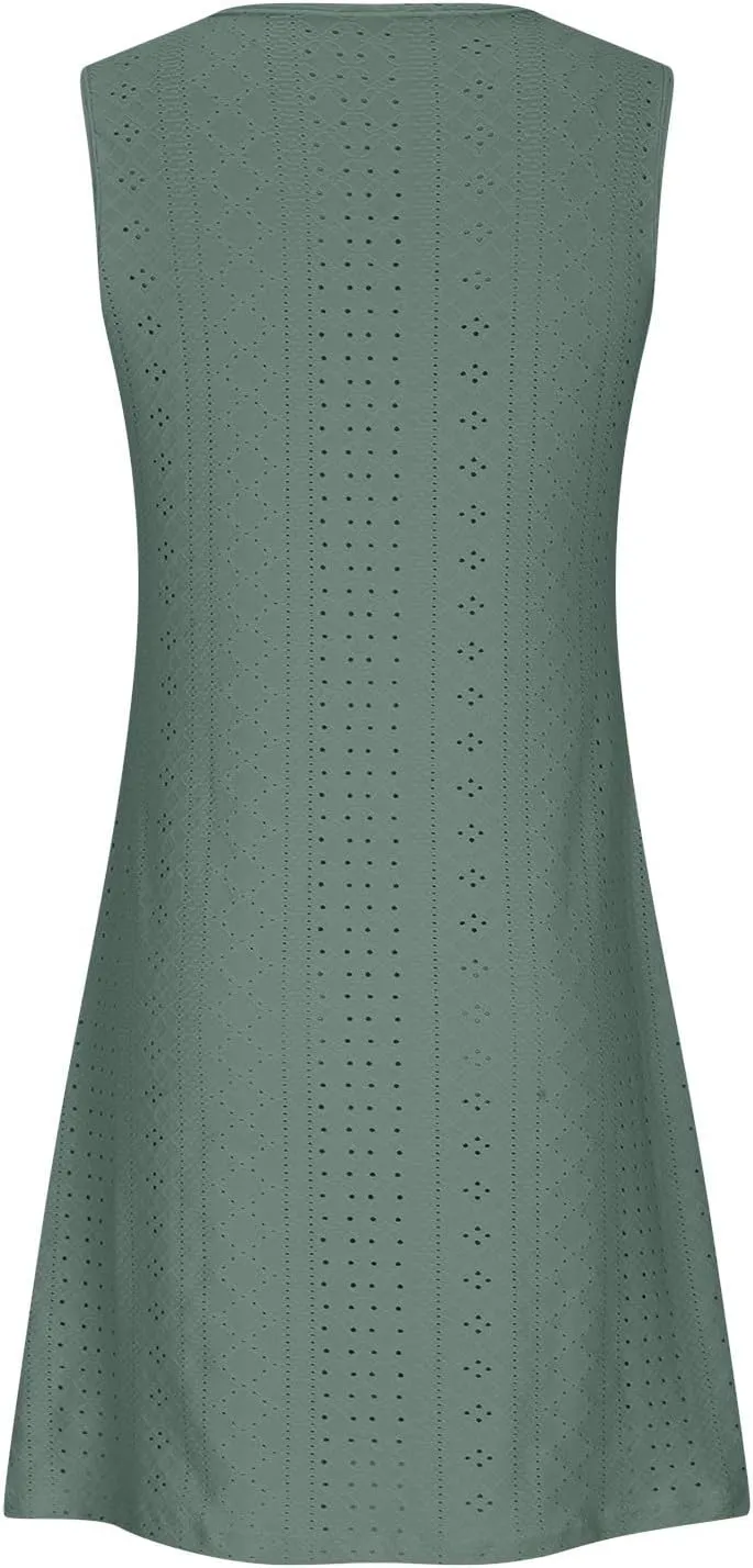 Eyelet Mini Dress for Women Sundresses Plus Size Summer Beach Dresses Cover Ups Sexy Sleeveless Tank Dress
