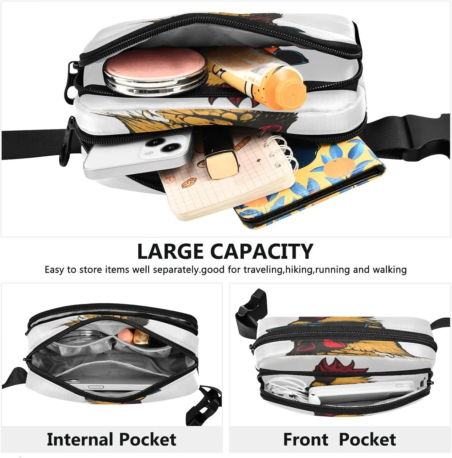 Fanny Pack Belt Bag for Women Men Cool Cock with Sunglasses Fashion Waist Pack Waterproof Adjustable Cross Body Fanny Pack for Workout/Running/Hiking/Traveling/Cycling