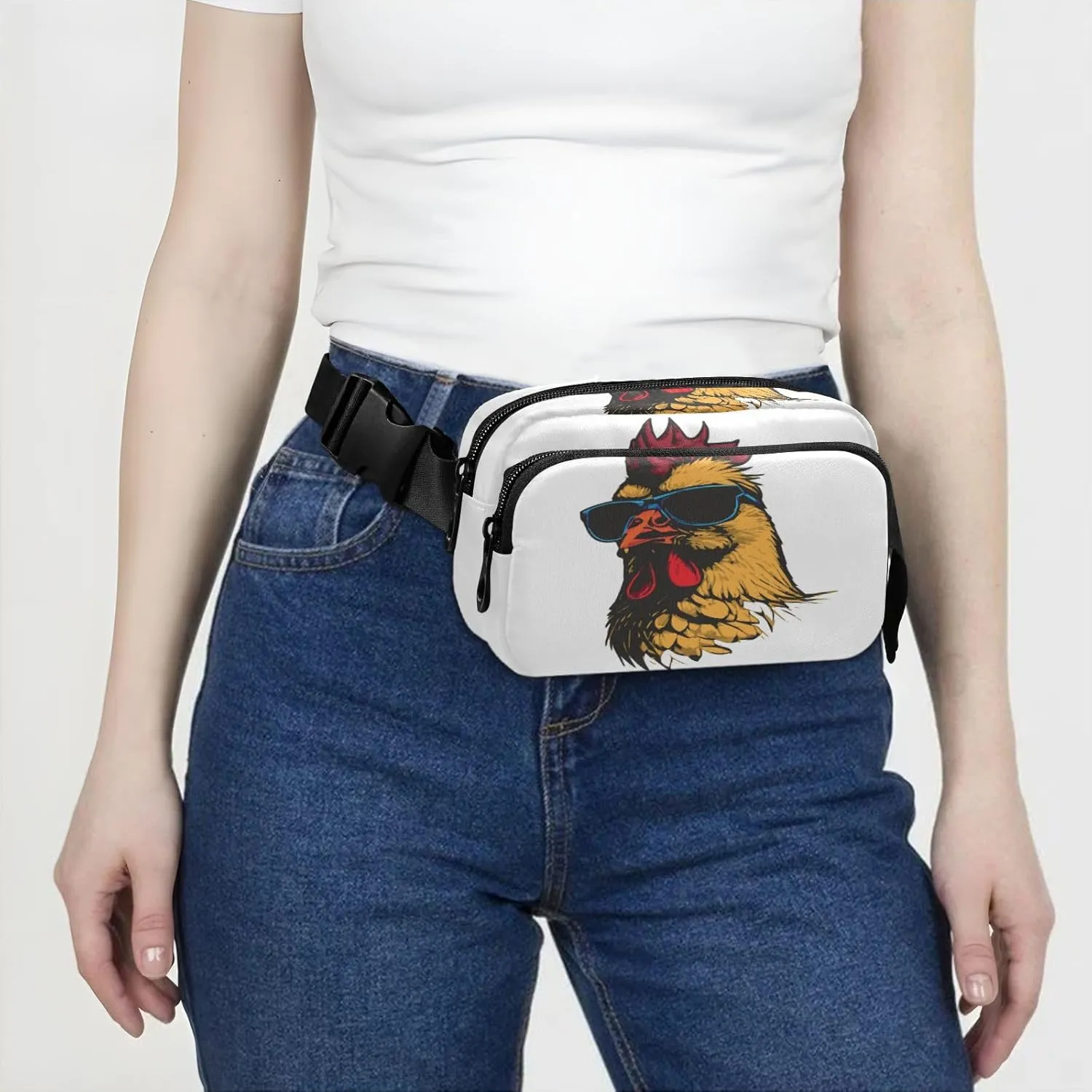 Fanny Pack Belt Bag for Women Men Cool Cock with Sunglasses Fashion Waist Pack Waterproof Adjustable Cross Body Fanny Pack for Workout/Running/Hiking/Traveling/Cycling