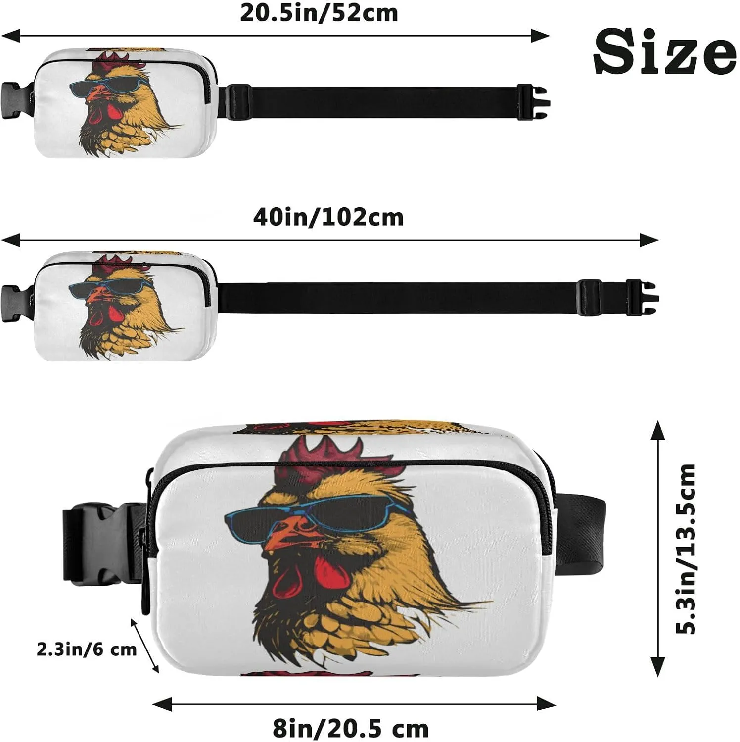 Fanny Pack Belt Bag for Women Men Cool Cock with Sunglasses Fashion Waist Pack Waterproof Adjustable Cross Body Fanny Pack for Workout/Running/Hiking/Traveling/Cycling
