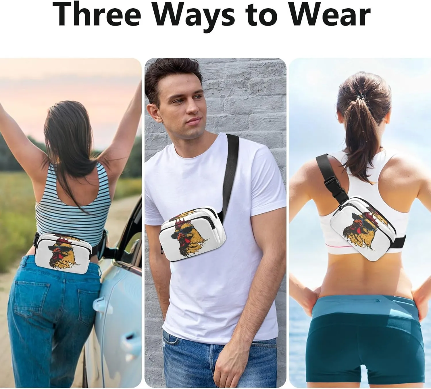 Fanny Pack Belt Bag for Women Men Cool Cock with Sunglasses Fashion Waist Pack Waterproof Adjustable Cross Body Fanny Pack for Workout/Running/Hiking/Traveling/Cycling