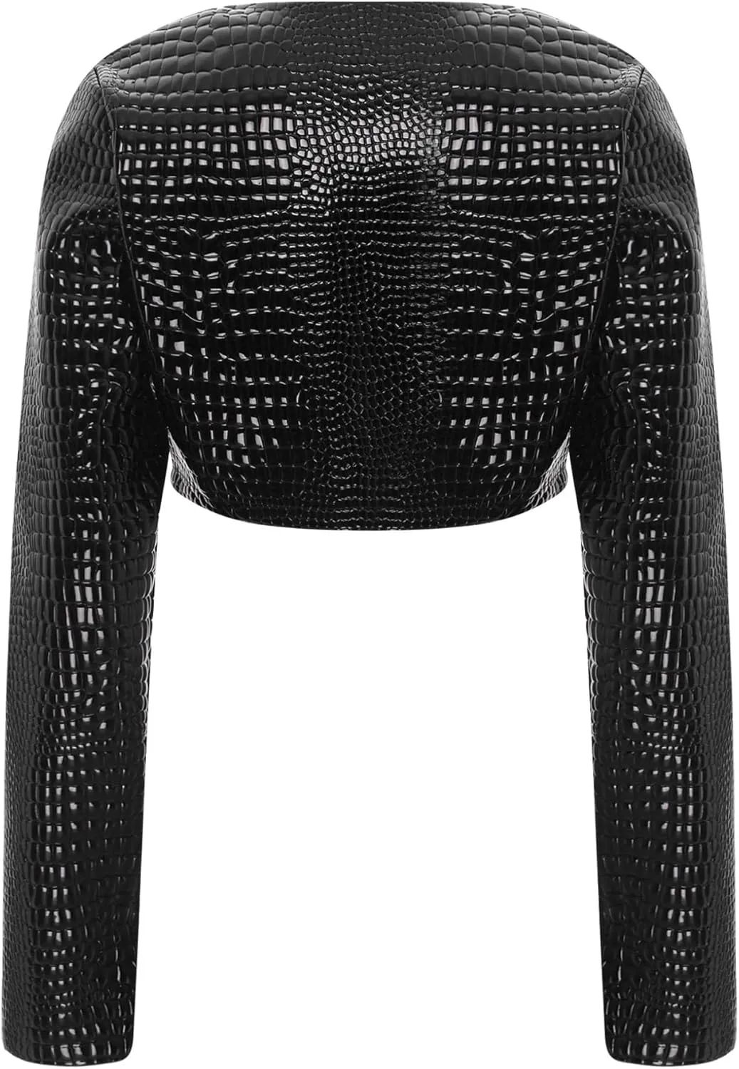 Faux Leather Crop Blazer for Women's Snakeskin Embossing Open Front PU Moto Biker Jackets