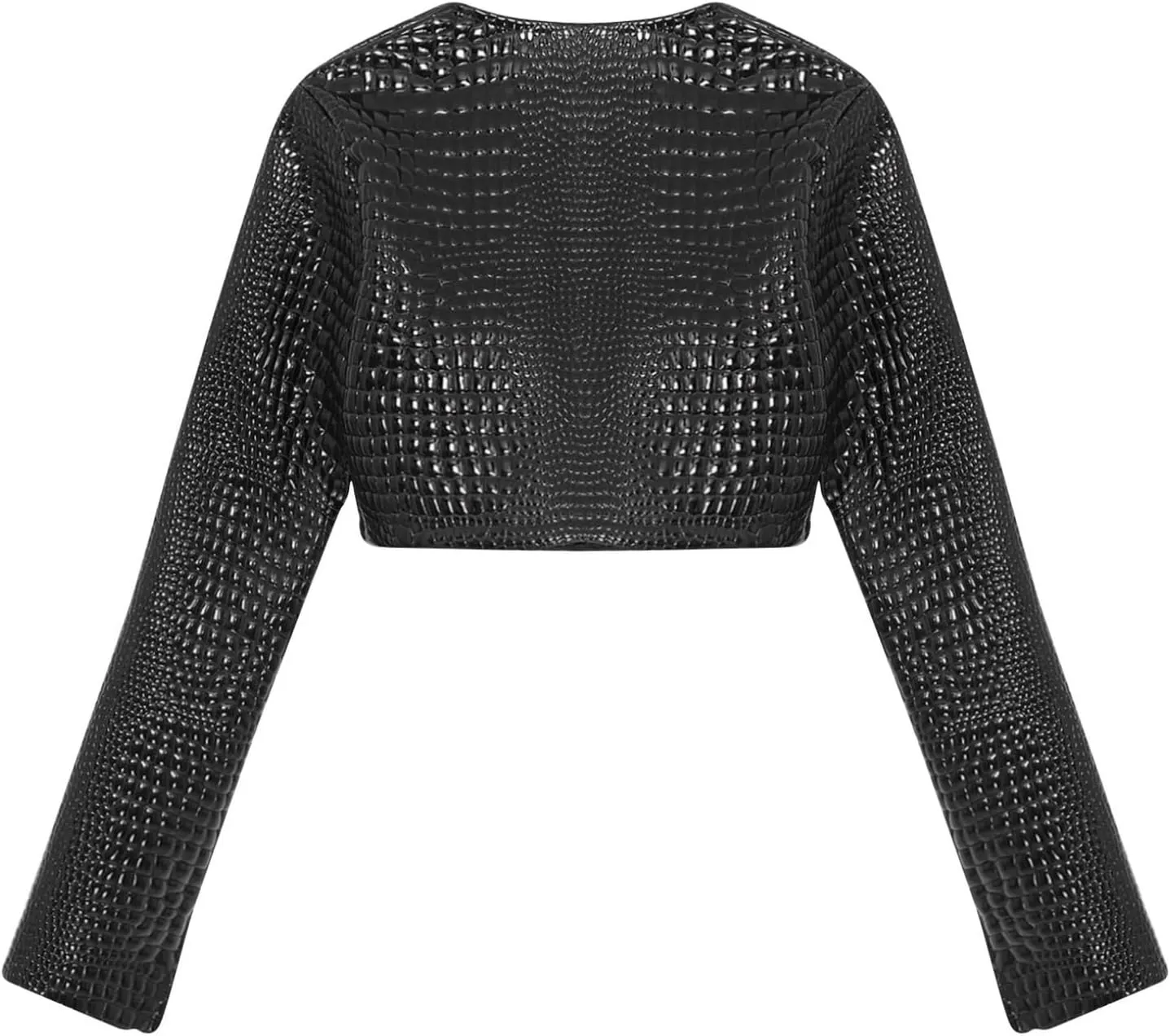 Faux Leather Crop Blazer for Women's Snakeskin Embossing Open Front PU Moto Biker Jackets