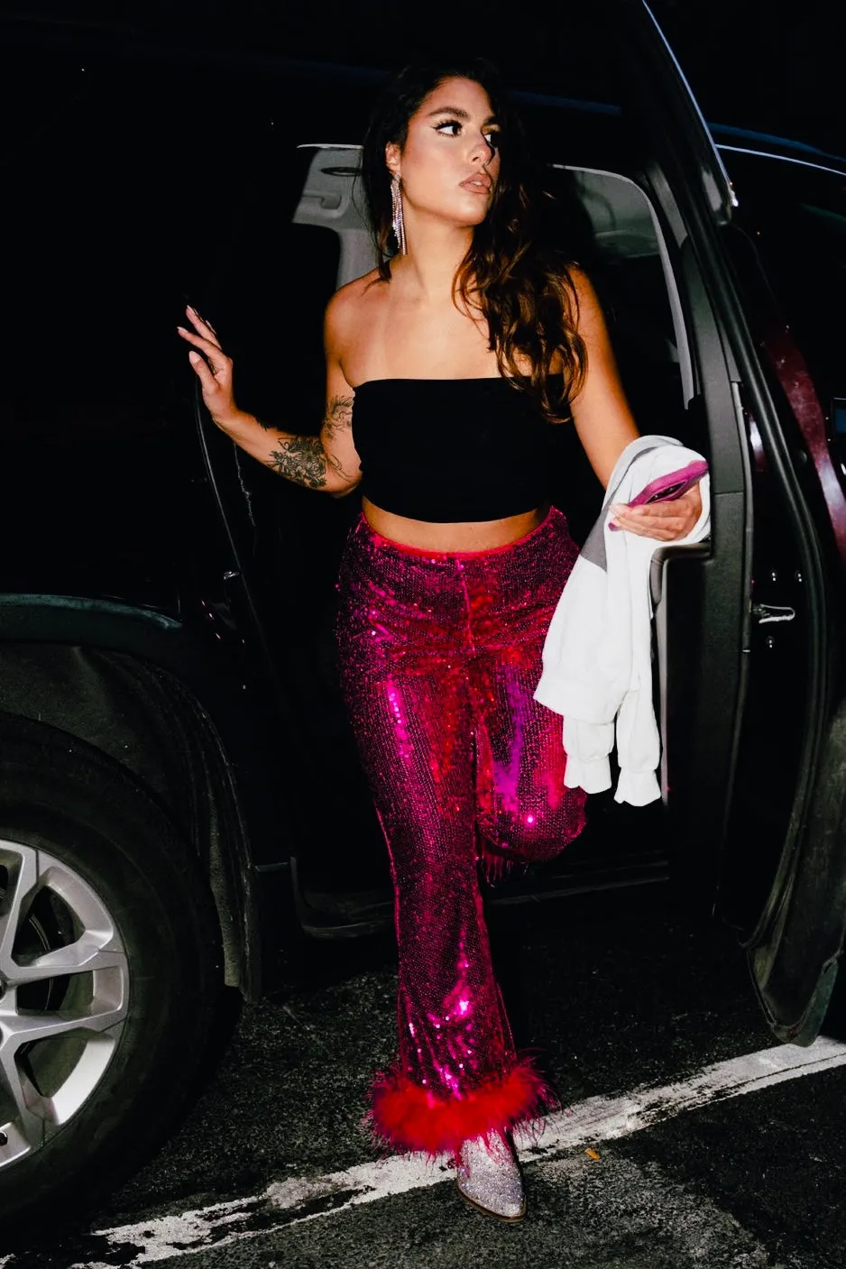 Feather Sequin Pants