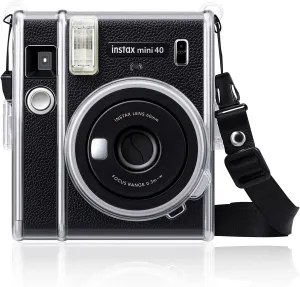 Fintie Protective Clear Case for Fujifilm Instax Mini 40 Instant Film Camera - Crystal Hard PVC Cover with Removable Shoulder Strap, Clear