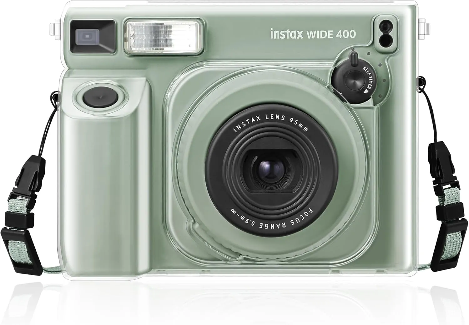 Fintie Protective Clear Case for Fujifilm Instax Wide 400 Instant Camera - Crystal Hard Shell Cover with Upgraded Film Pocket for Storing Photos & Removable Rainbow Shoulder Strap, Clear
