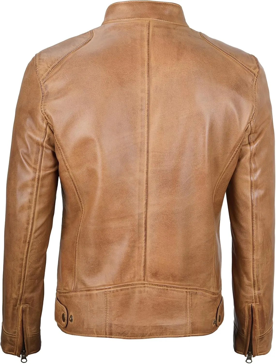 fjackets Mens Brown Leather Jacket - Real Leather Jackets For Men - Moto Style Leather Jacket Men