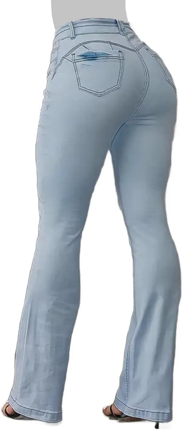 Flamingals Bootcut Wide Leg Butt Lifting Tummy Control Jeans for Women Stretch Curvy Flare Denim Pants