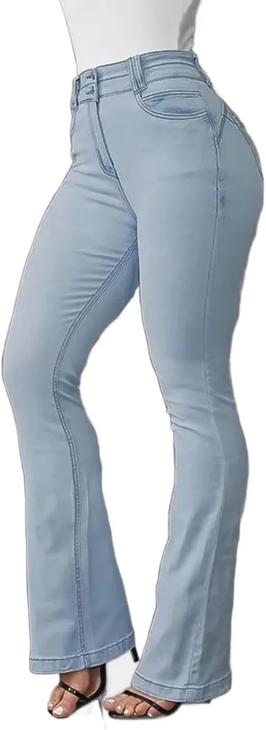Flamingals Bootcut Wide Leg Butt Lifting Tummy Control Jeans for Women Stretch Curvy Flare Denim Pants