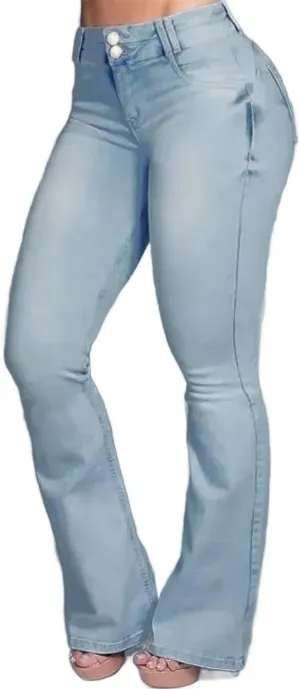 Flamingals Bootcut Wide Leg Butt Lifting Tummy Control Jeans for Women Stretch Curvy Flare Denim Pants