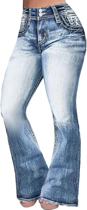 Flamingals Bootcut Wide Leg Butt Lifting Tummy Control Jeans for Women Stretch Curvy Flare Denim Pants