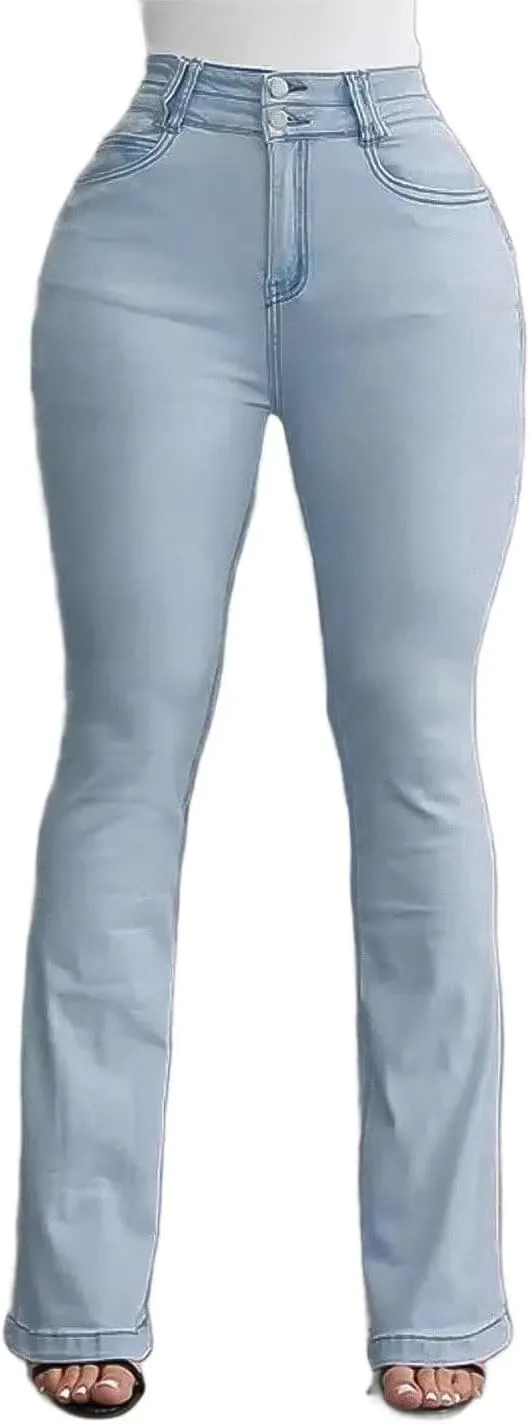 Flamingals Bootcut Wide Leg Butt Lifting Tummy Control Jeans for Women Stretch Curvy Flare Denim Pants