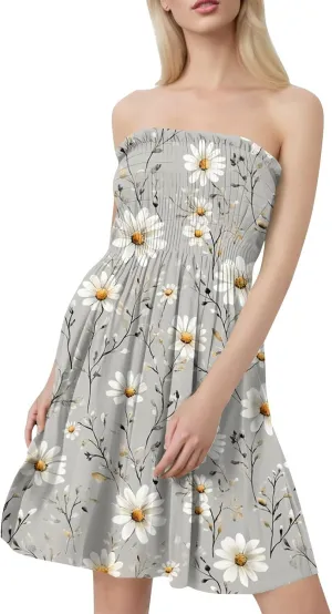 Floral Mini Dresses for Women Summer Smocked Tube Top Dress Vintage Cover Ups Strapless Corset Sexy Sundresses