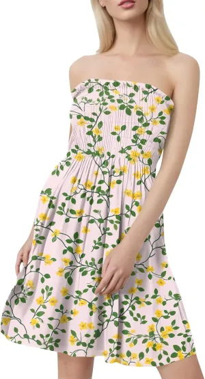 Floral Mini Dresses for Women Summer Smocked Tube Top Dress Vintage Cover Ups Strapless Corset Sexy Sundresses