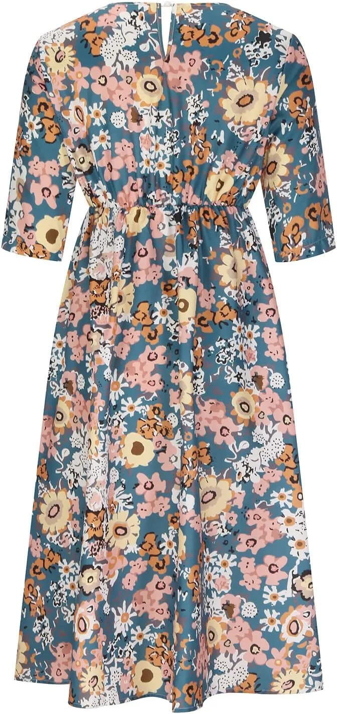 Floral Print Boho Dress for Women 2025 Casual Summer Midi Dress Loose Flowy Long Dresses with Pockets Tshirts Dresses