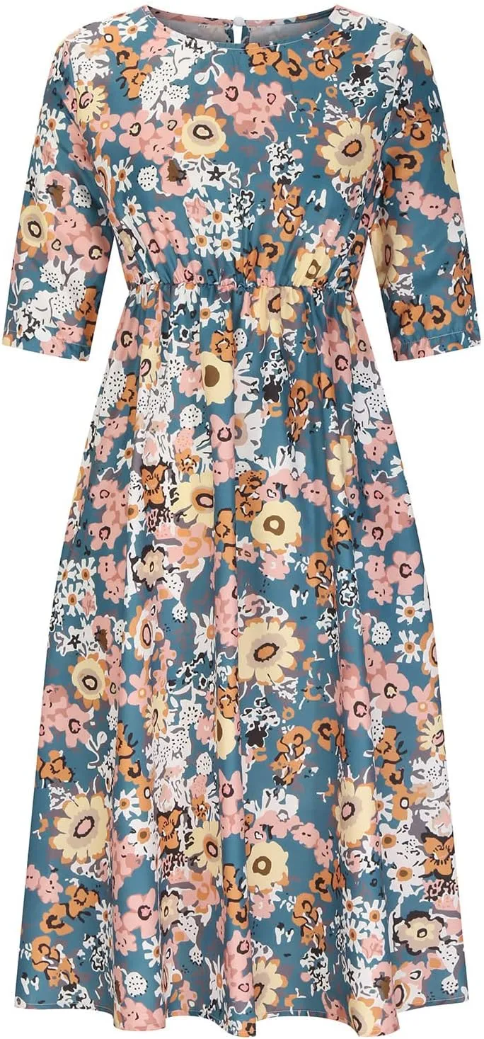 Floral Print Boho Dress for Women 2025 Casual Summer Midi Dress Loose Flowy Long Dresses with Pockets Tshirts Dresses