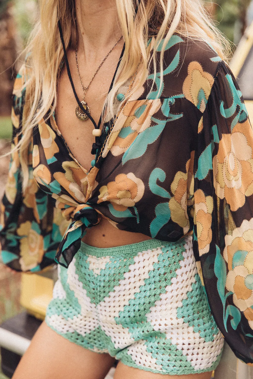 Forever Young Crochet Shorts - Turquoise