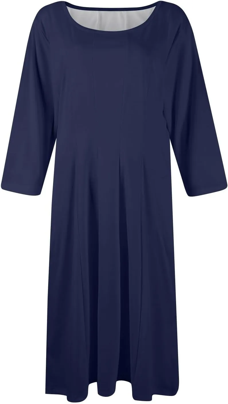 Formal Dresses for Women 2025 Winter Summer Spring Midi 3/4 Sleeve Casual Pleated A Line Dresses