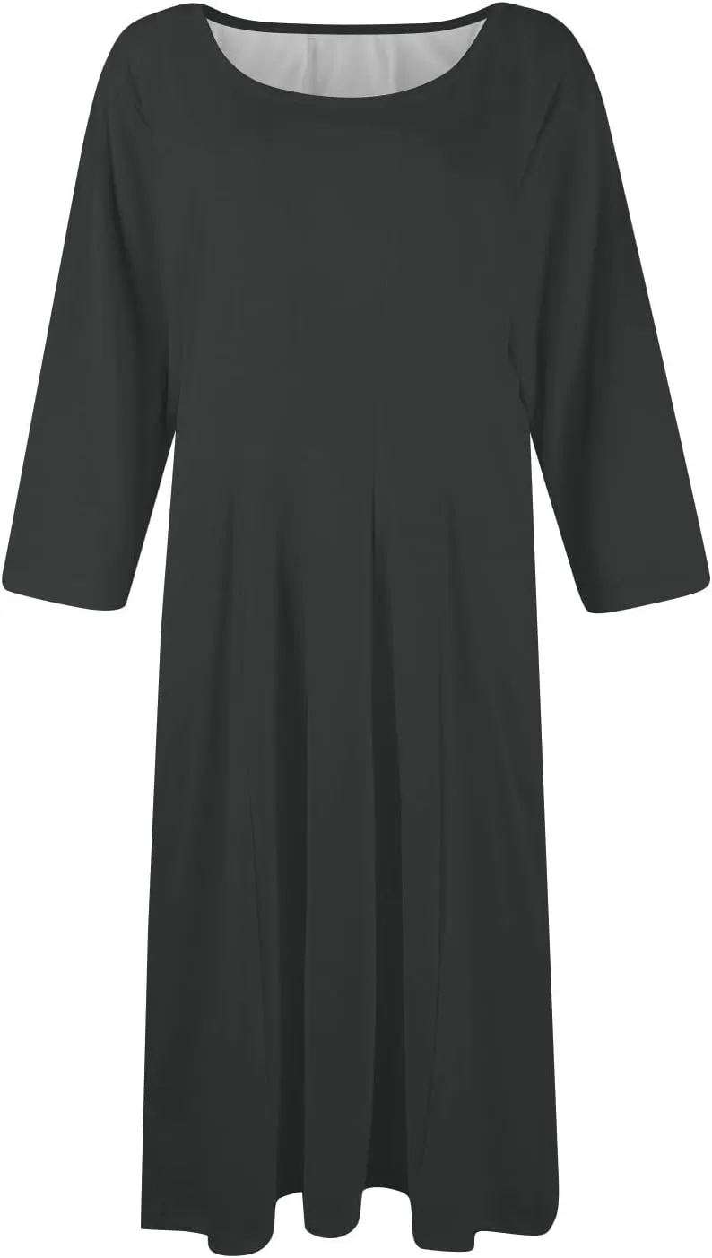 Formal Dresses for Women Plus 3/4 Sleeve Solid Flowy Vintage Midi Summer Spring Casual Swing Dress