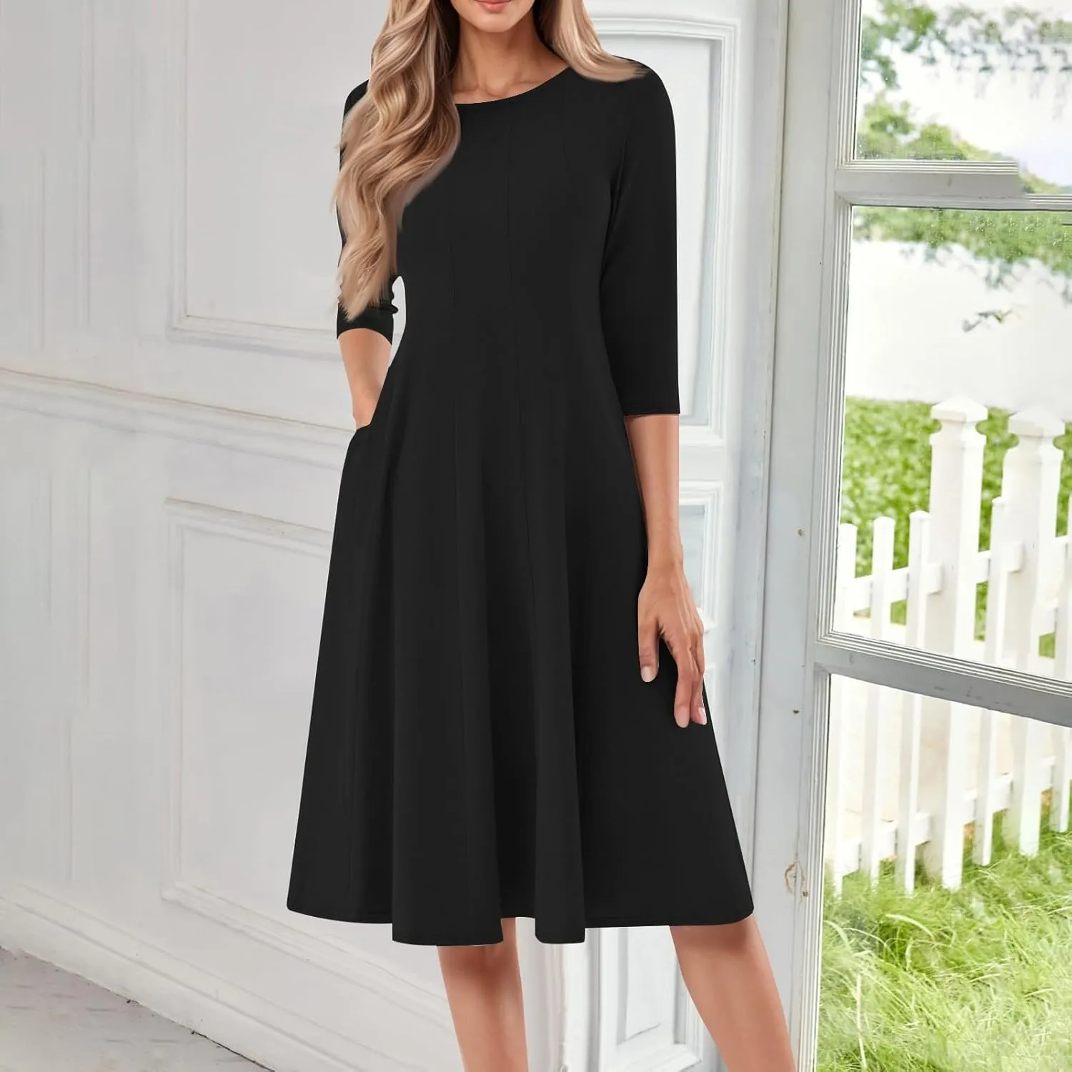 Formal Winter Dresses for Women 2025 3/4 Sleeve Midi Summer Spring Dresses for Women