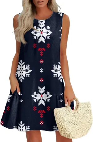 Fourth of July Dresses for Women Summer Red White and Blue Patriotic Dress Knee Length Aline Sleeveless Tank Dress