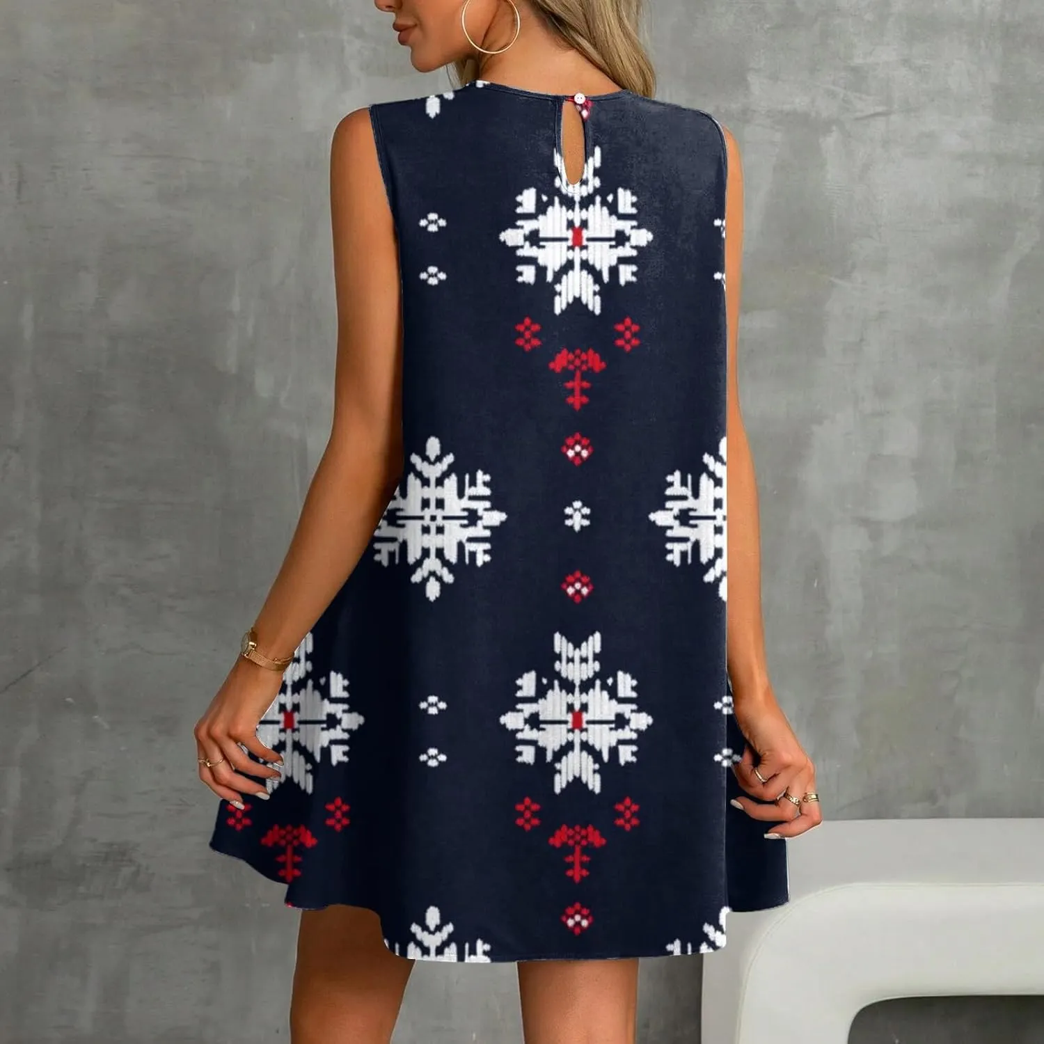 Fourth of July Dresses for Women Summer Red White and Blue Patriotic Dress Knee Length Aline Sleeveless Tank Dress