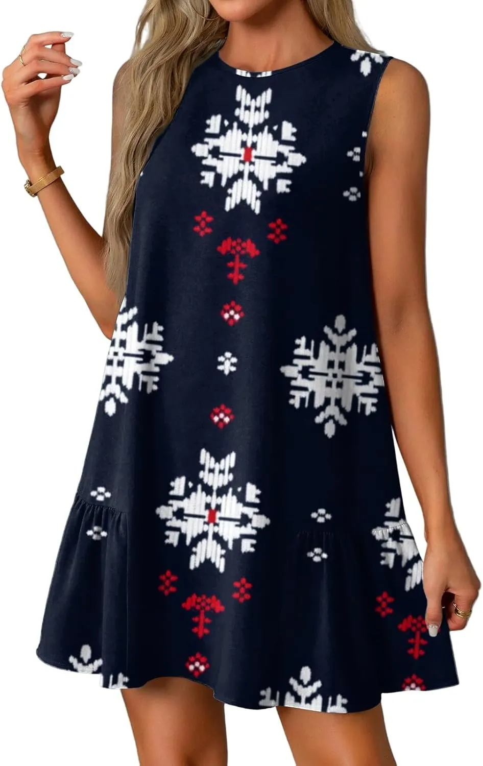Fourth of July Dresses for Women Summer Red White and Blue Patriotic Dress Knee Length Aline Sleeveless Tank Dress