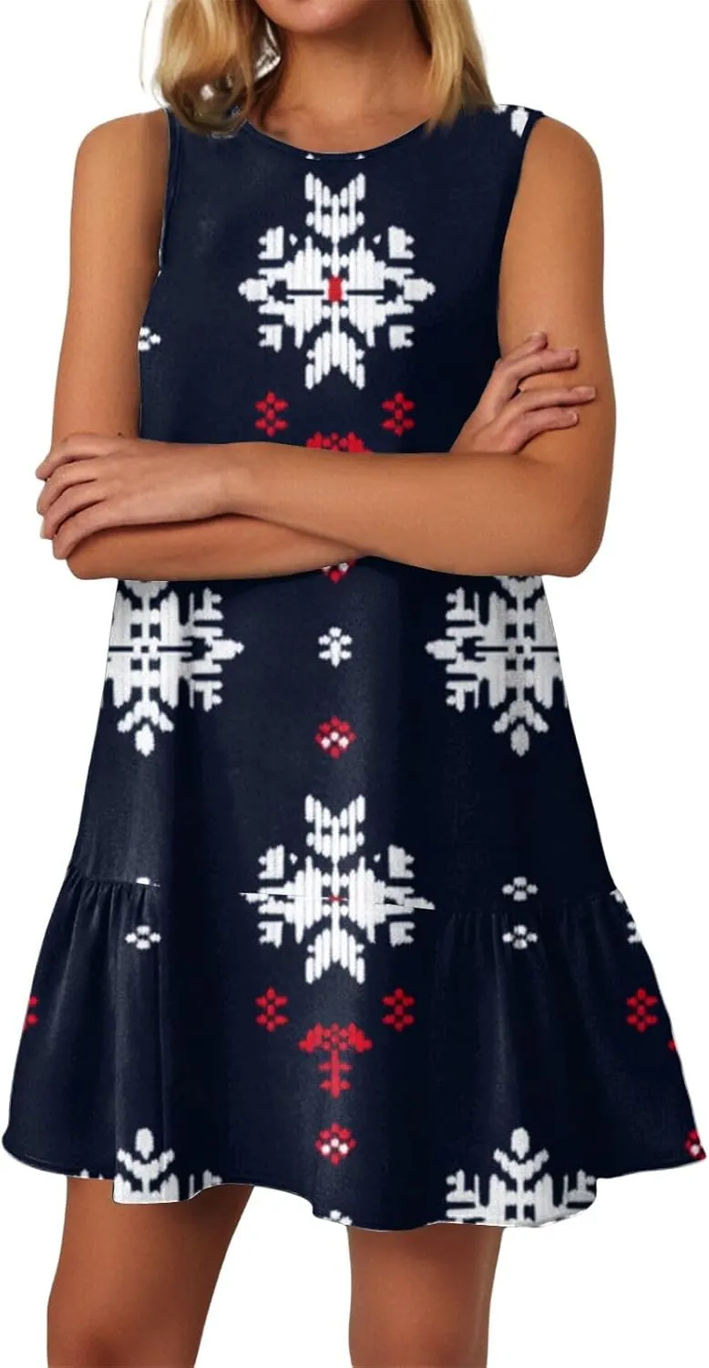 Fourth of July Dresses for Women Summer Red White and Blue Patriotic Dress Knee Length Aline Sleeveless Tank Dress