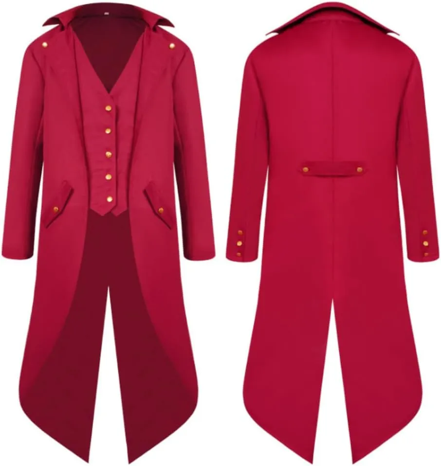 FRMUIC Mens Medieval Steampunk Tailcoat Halloween Joker Costumes, Renaissance Pirate Vampire Gothic Jackets Frock Coat