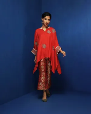 Fuchsia silk brocade bell bottom pants