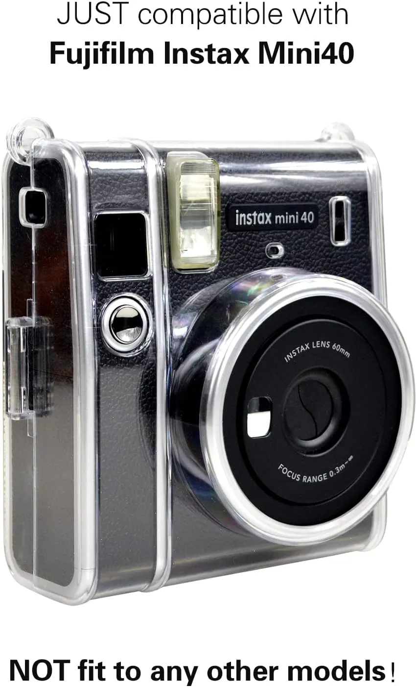 Fuji Mini 40 Clear Case, Protective Clear Case Compatible with Fujifilm Instax Mini 40, Mini 40 Hard Cover Case with Removable Adjustable Strap