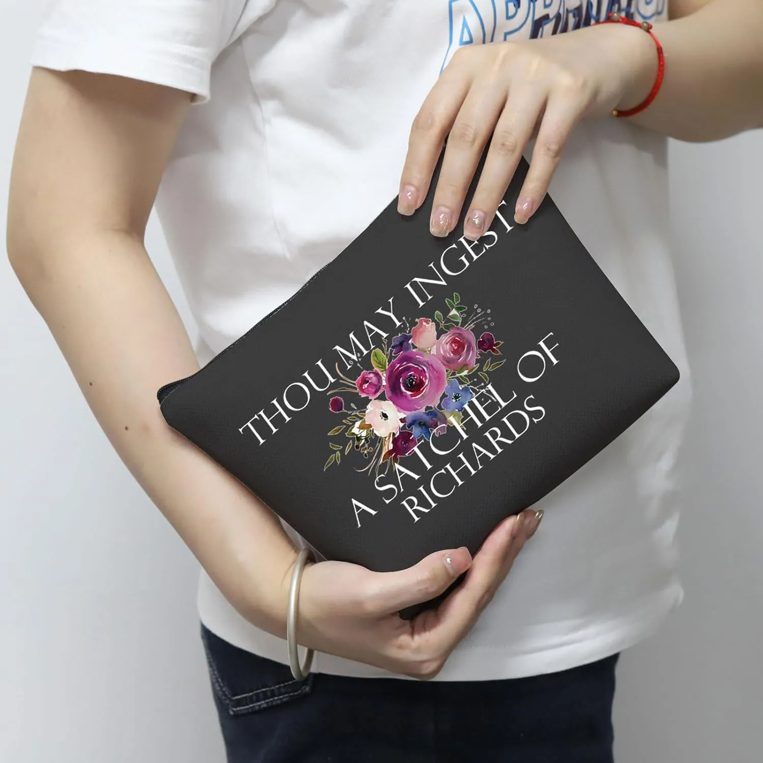 Funny Sarcastic Gift Thou May Ingest a Satchel of Richards Makeup Zipper Pouch Bag for Friends Adult Saying Joke (THOU Black Bag)