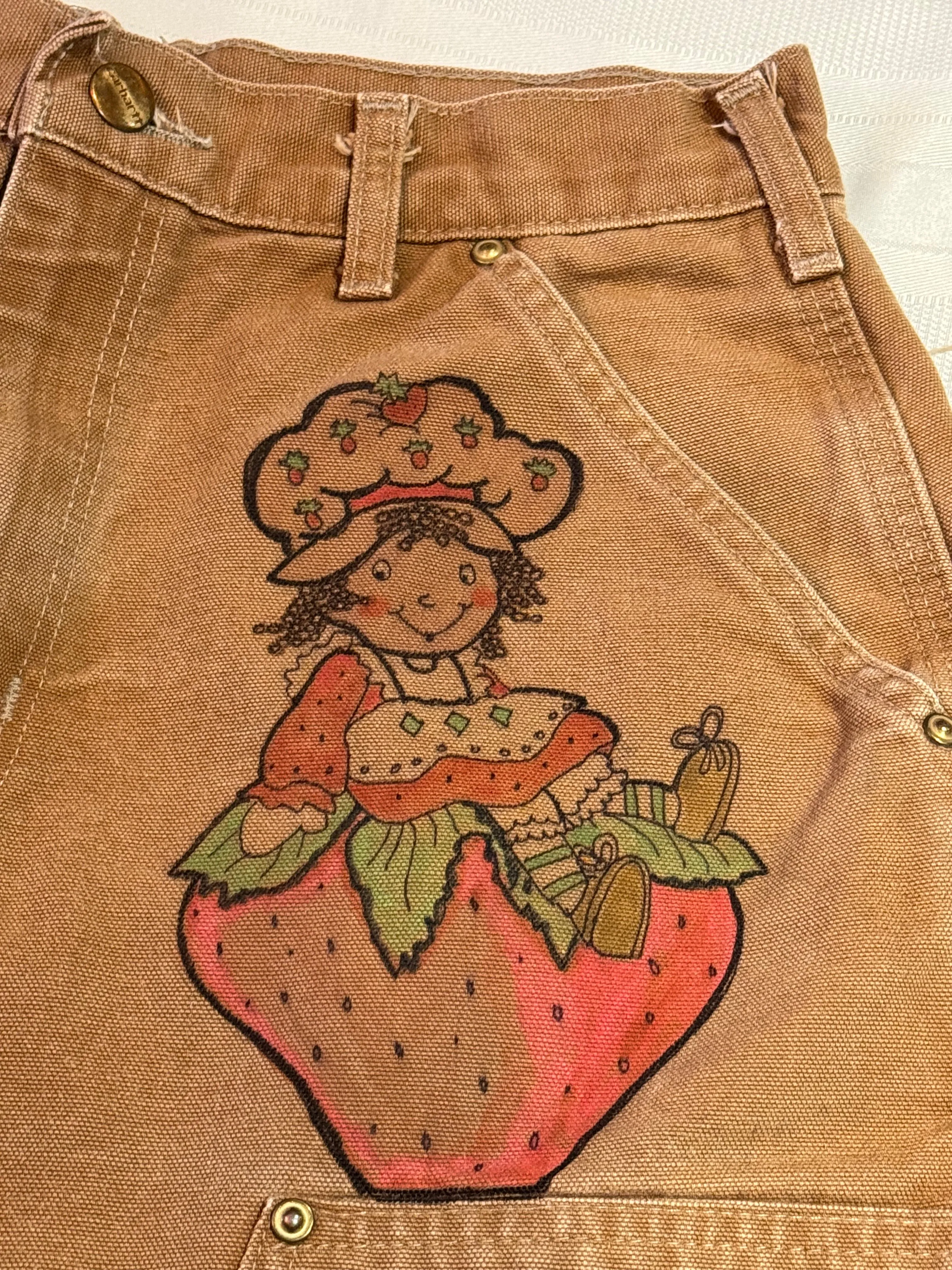 Furby Pants- 27x28.5 Vintage one of a kind hand drawn double knee Cartoon Carhartt pants