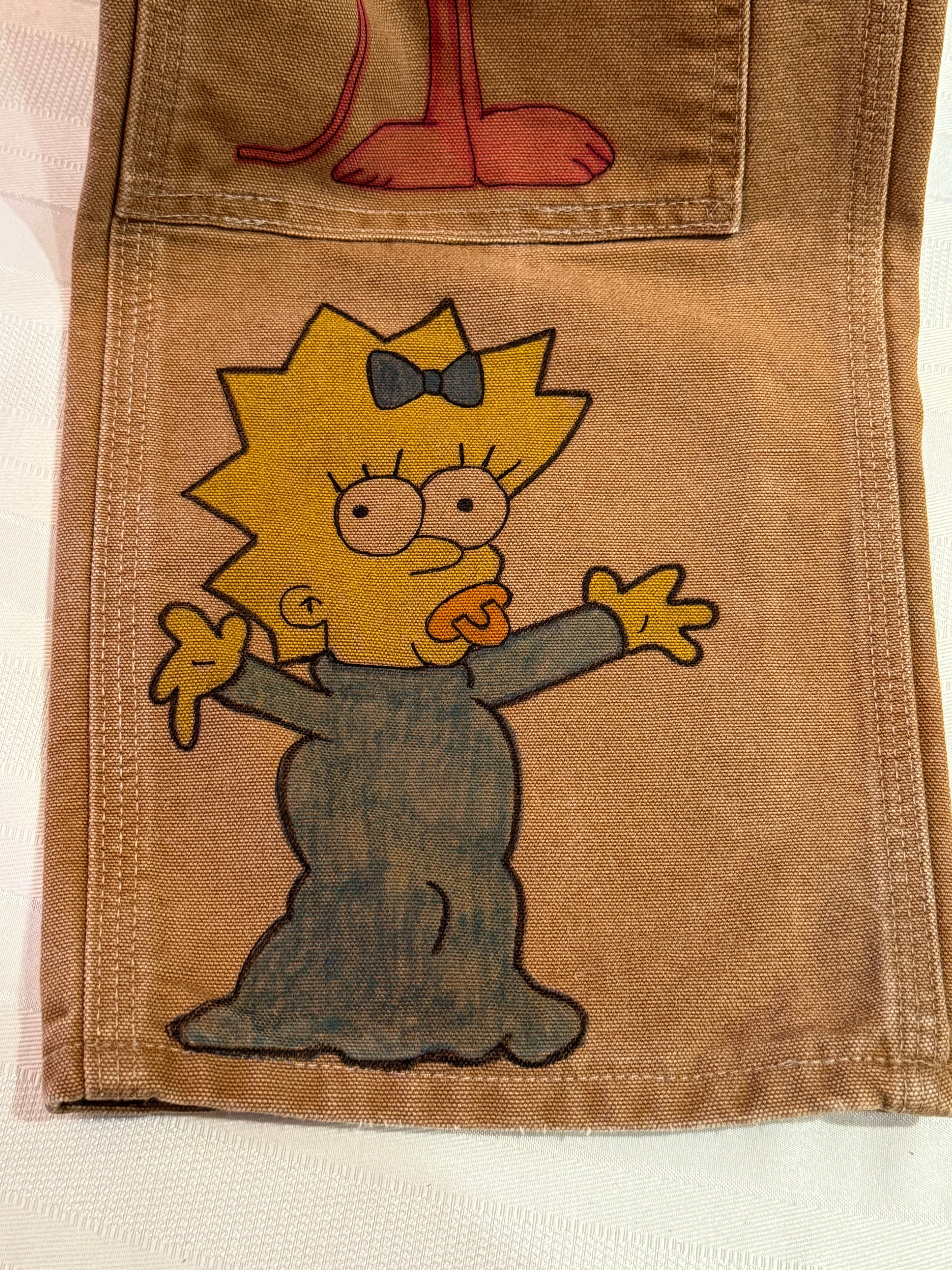 Furby Pants- 27x28.5 Vintage one of a kind hand drawn double knee Cartoon Carhartt pants