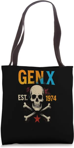 Gen X 1974 Graffiti Skull Crossbones Graphic Tee Tote Bag
